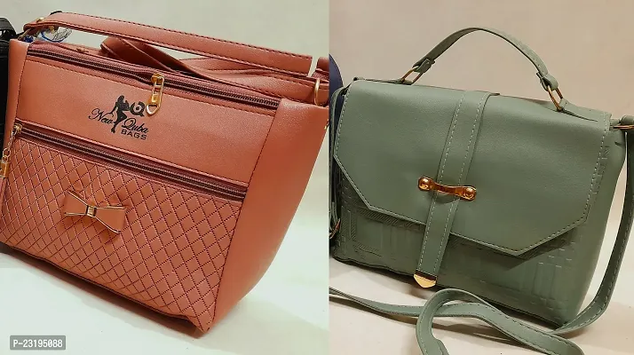 Stylish Multicoloured Leather Pack of 2 Handbags For Women