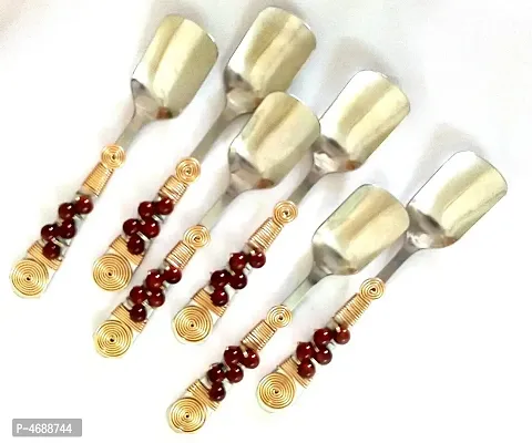 Fancy Small Ice Cream Designer Pudding Spoons with Brown Beads Set of 6-thumb2