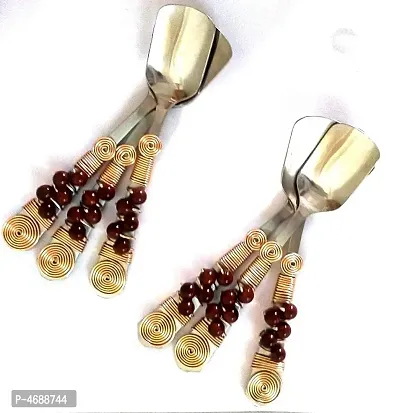 Fancy Small Ice Cream Designer Pudding Spoons with Brown Beads Set of 6-thumb0