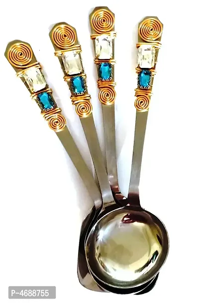 Designs Aqua Crystal Stainless Steel Serving Spoons Set of 4 (9 Inches)-thumb2