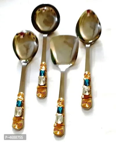 Designs Aqua Crystal Stainless Steel Serving Spoons Set of 4 (9 Inches)