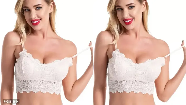 Women's Cotton Lace Solid Bralette Lightly Padded Bras