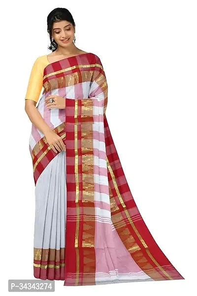 Stylish White Cotton Printed Saree Without Blouse Piece For Women-thumb0