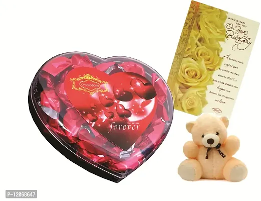 Skylofts Chocolate Valentine's Heart Box with 15pcs Chocolate , a Cute Teddy & Birthday Card