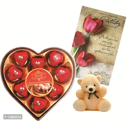 Skylofts Romantic Heart Box with Heart Shaped Chocolates, a Cute Teddy & Greeting Card Birthday Gifts