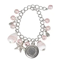 SKYLOFTS White Pearl Hanging Charm Watch Bracelet for Girls (Off-White) (Pink)-thumb2