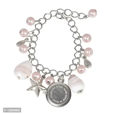 SKYLOFTS White Pearl Hanging Charm Watch Bracelet for Girls (Off-White) (Pink)-thumb3