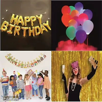 Chocozone Birthday Decoration Items - 10 Led Balloons, Foil Birthday Balloon, Backdrop Curtain & Happy Birthday Photo Banner Party Props