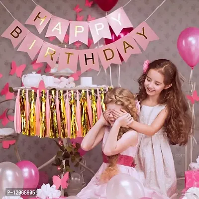 Chocozone Birthday Decorations for Girls - 50 Pink Balloons, Happy Birthday Banner , Sash & 6 Pink White Pom Pom-thumb2