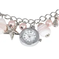 SKYLOFTS White Pearl Hanging Charm Watch Bracelet for Girls (Off-White) (Pink)-thumb1