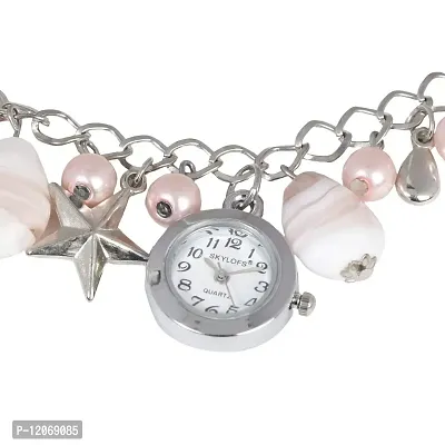 SKYLOFTS White Pearl Hanging Charm Watch Bracelet for Girls (Off-White) (Pink)-thumb2