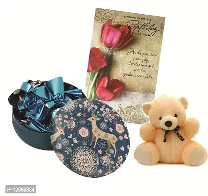 Skylofts 10pcs Assorted Chocolates Round Tin Box with Teddy Bear  Birthday Card Chocolate Birthday Gift Pack