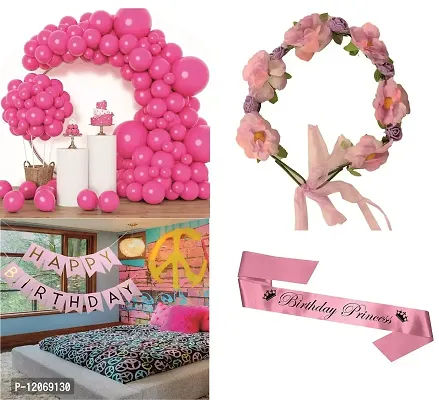 Chocozone Birthday Decorations for Girls - 50 Pink Balloons, Birthday Banner, Sash  Tiara Birthday Decoration Items
