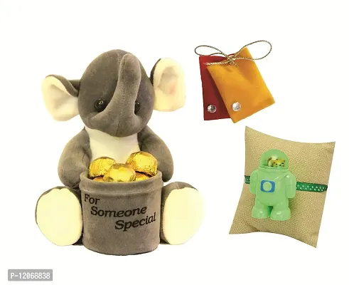 Skylofts Hatthi Mere Saathi Pen Stand with 10 Pcs Chocolate with Rakhi Gifts for Little Brother (Elephant)
