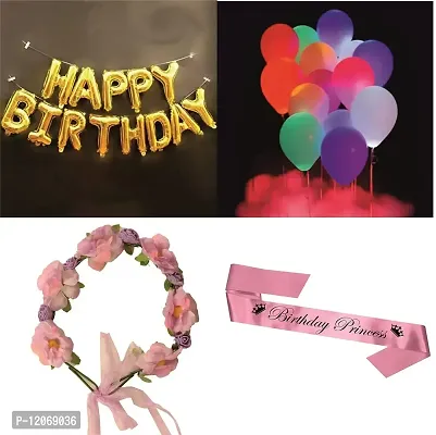 Chocozone Birthday Decoration Items - 10 Led Balloons, Sash, Birthday Balloon  Tiara - Birthday Decorations for Girls