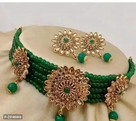 Stylish Green Alloy American Diamond Jewellery Set For Women-thumb0