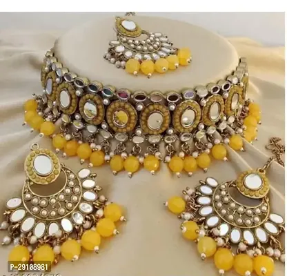 Stylish Yellow Alloy Pearl Jewellery Set For Women-thumb0