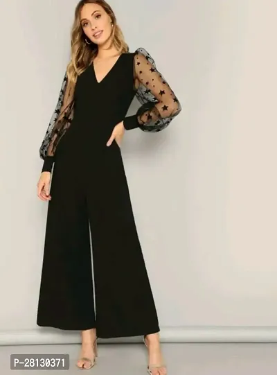 New Modely Contrast Star Mesh Sleeve Wide Leg Jumpsuit-thumb0