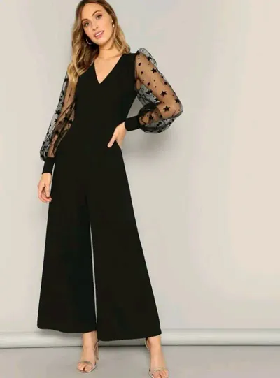 New Modely Contrast Star Mesh Sleeve Wide Leg Jumpsuit