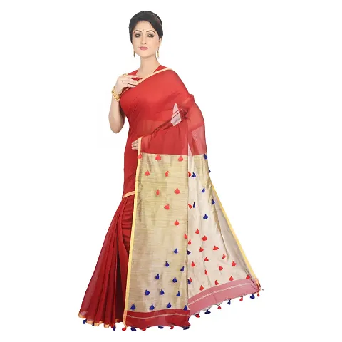 Trendy Cotton Silk Pom Pom Embellished Sarees with Blouse Piece