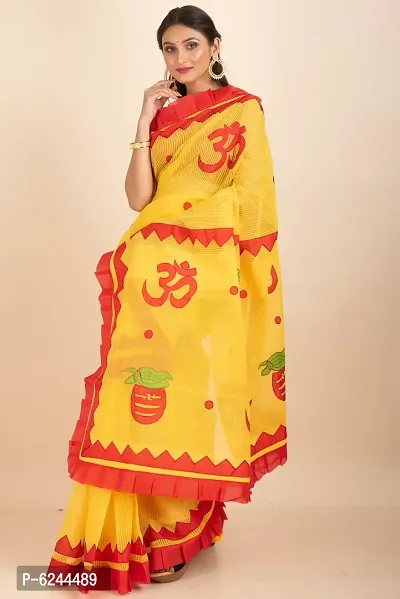 Stylish Yellow Noil Silk Applique Work Saree With Blouse Piece For Women-thumb3