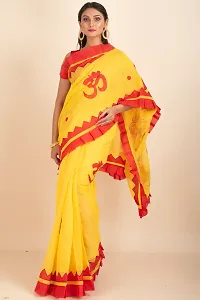 Stylish Yellow Noil Silk Applique Work Saree With Blouse Piece For Women-thumb1