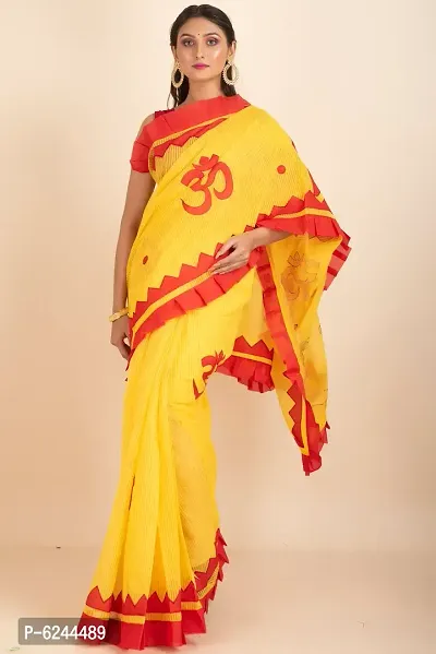 Stylish Yellow Noil Silk Applique Work Saree With Blouse Piece For Women-thumb2