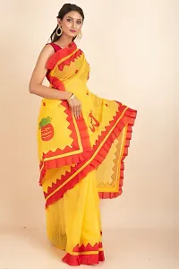 Stylish Yellow Noil Silk Applique Work Saree With Blouse Piece For Women-thumb3