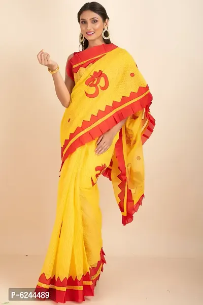 Stylish Yellow Noil Silk Applique Work Saree With Blouse Piece For Women-thumb0