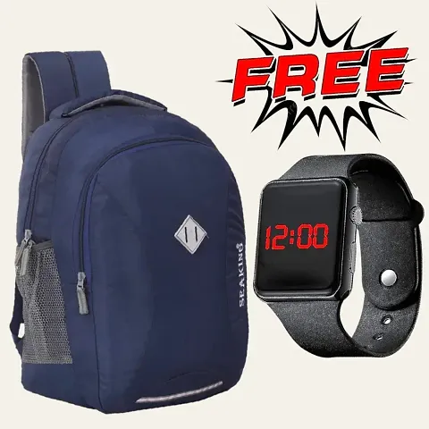 Stylish Solid Backpacks With Watch