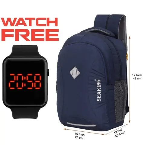 Stylish PU Solid Backpack with Watch Set