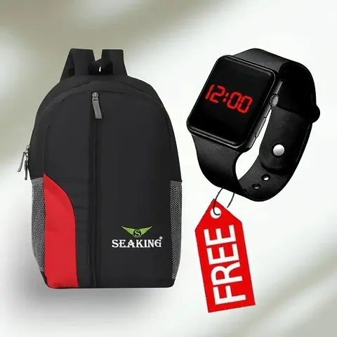 Stylish Solid Backpacks With Watch