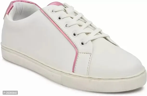 Elegant White Synthetic Solid Sneakers For Women