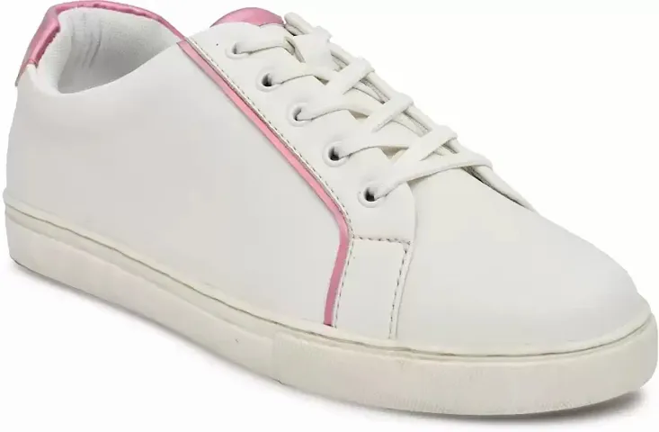 Elegant White Synthetic Solid Sneakers For Women