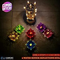 3 Layer Stand Diya With Water Sensor Flower Reflection Diya Combo Pack of 7 pcs-thumb2