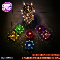 4 Layer Stand Diya With Water Sensor Flower Reflection Diya Combo Pack of 7 pcs-thumb2