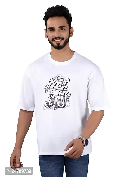 VILLAIN? Cotton Blend Oversize Loose Fit Drop Shoulder Round Neck Half Sleeve Graphic Printed T-Shirt for Men-thumb0