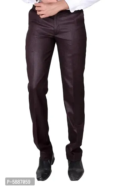 Stylish Cotton Blend Maroon Solid Slim Fit Formal Pant For Men-thumb0