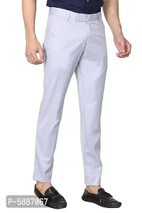 Stylish Cotton Blend Grey Solid Mid-Rise Stretchable Formal Trousers For Men-thumb2