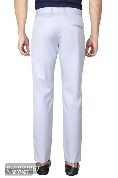 Stylish Cotton Blend Grey Solid Mid-Rise Stretchable Formal Trousers For Men-thumb2