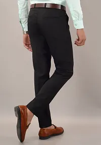 Stylish Black Cotton Blend Solid Slim Fit Formal Trouser For Men-thumb1