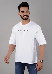 VILLAIN? Cotton Blend Oversize Loose Fit Drop Shoulder Round Neck Half Sleeve Typography T-Shirt for Men-thumb3