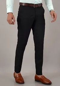 Stylish Black Cotton Blend Solid Slim Fit Formal Trouser For Men-thumb2