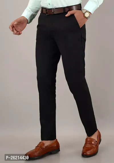 Stylish Black Cotton Blend Solid Slim Fit Formal Trouser For Men-thumb4