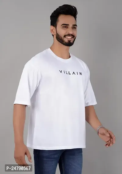 VILLAIN? Cotton Blend Oversize Loose Fit Drop Shoulder Round Neck Half Sleeve Typography T-Shirt for Men-thumb3
