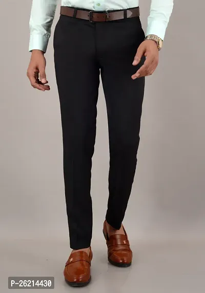 Stylish Black Cotton Blend Solid Slim Fit Formal Trouser For Men-thumb0