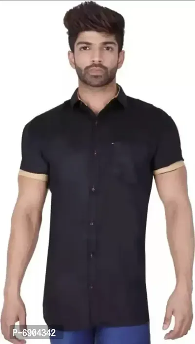 VILLAIN Men Solid Casual Black Shirt-thumb0