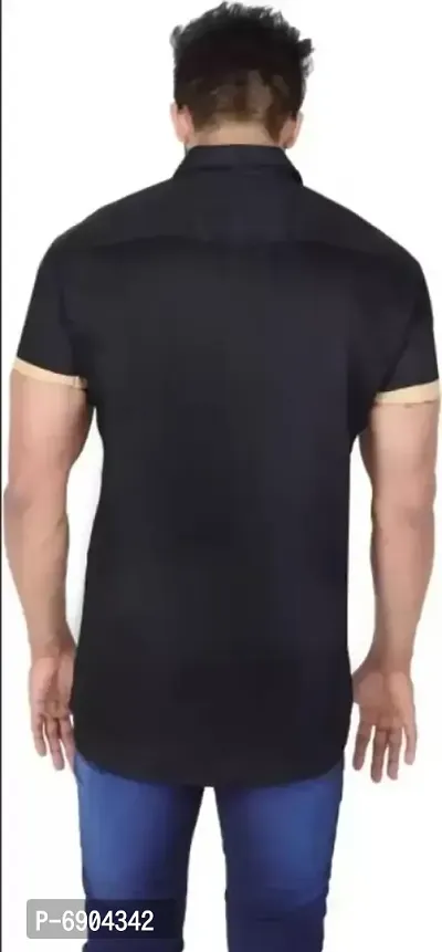 VILLAIN Men Solid Casual Black Shirt-thumb3