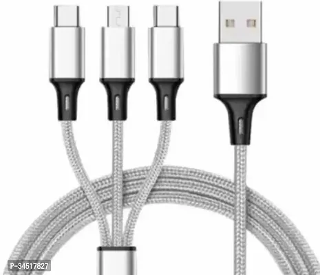 3 In 1 Charging Cable Nylon Braided Multi Pin Cable With Usb To Type C-thumb0