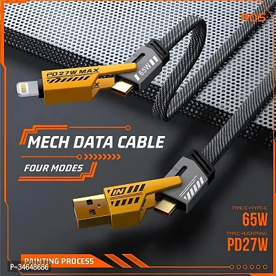 Inbae High Grade 4 In 1 Metal Alloy Ports Fast Charging  Data Transfer 65W Cable|Super Durable Texture Braided|Supporting Thunderbolt Port,Type C Lightning,Type A Phone  Laptop, Yellow  Black-thumb4